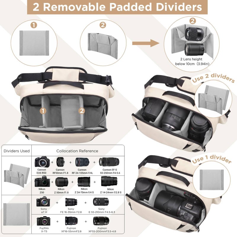 TAAOKA Camera Sling Bag,Waterproof Camera Case with Tripod Holder,Lightweight DSLR/SLR/Mirrorless Camera Bags Crossbody for photographers-Beige - Image 2