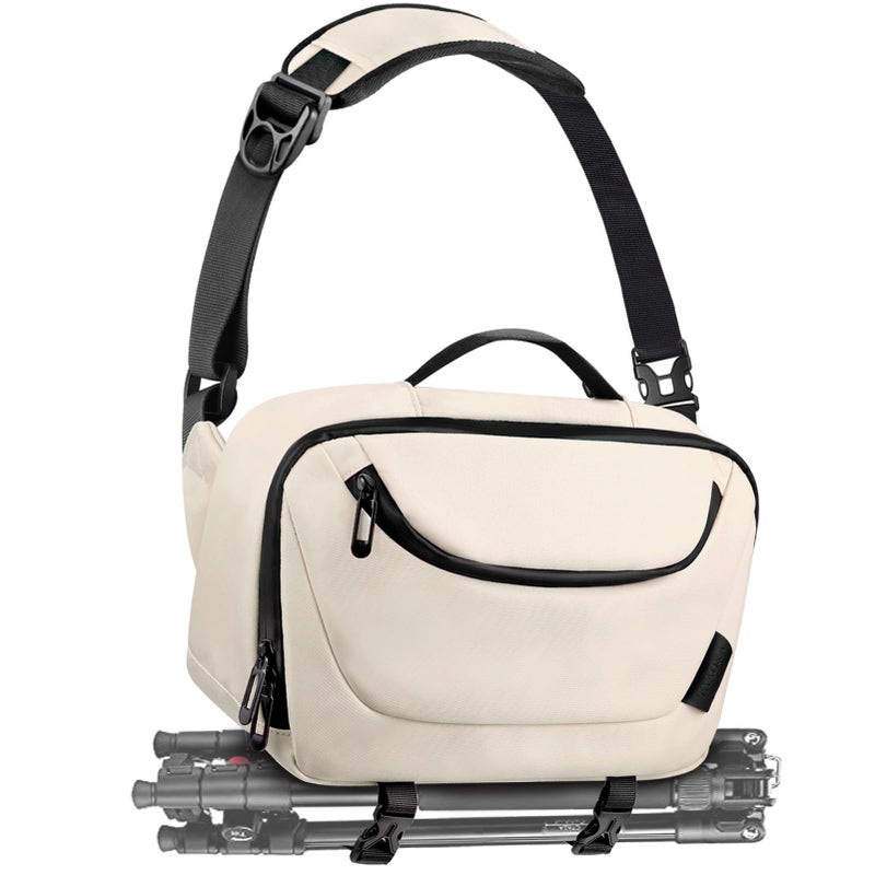 TAAOKA Camera Sling Bag,Waterproof Camera Case with Tripod Holder,Lightweight DSLR/SLR/Mirrorless Camera Bags Crossbody for photographers-Beige - Image 1