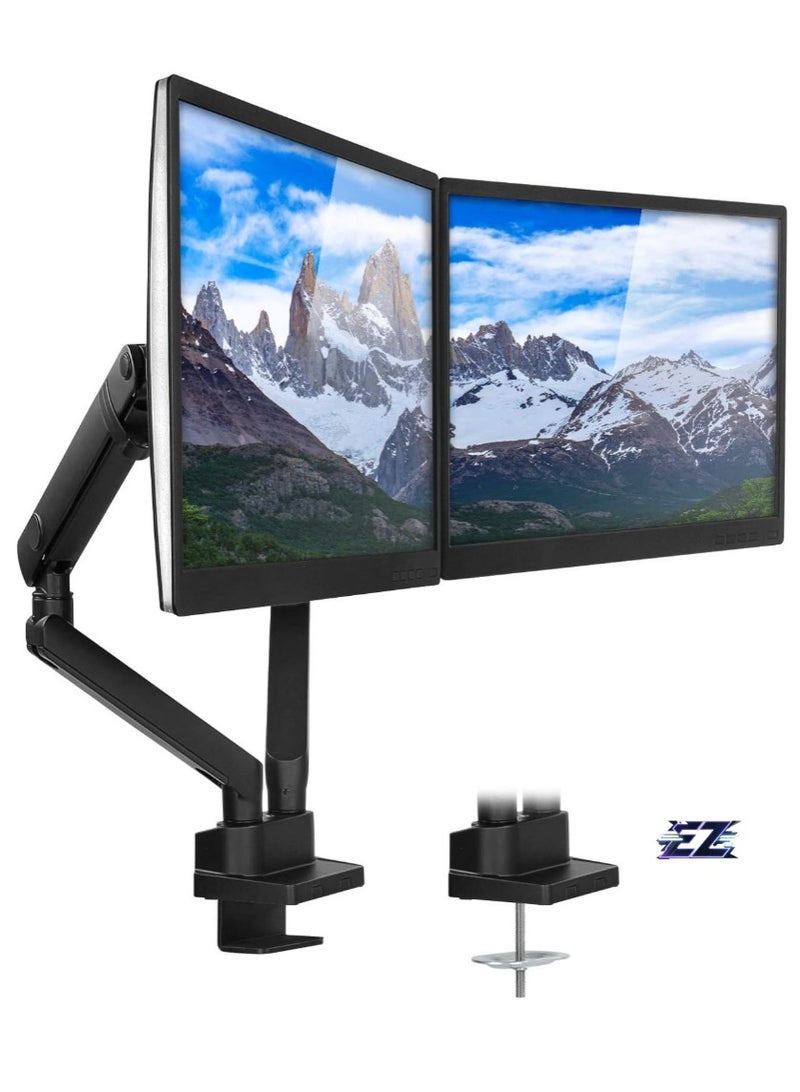 ELTRAZONE Dual Monitor Arm Mount Desk Stand | Premium Quality | Articulating Mechanical Spring Height Adjustable | Fits Two 24 27 29 30 32 Inch VESA 75 100 Compatible Screens | C-Clamp and Grommet - Image 1