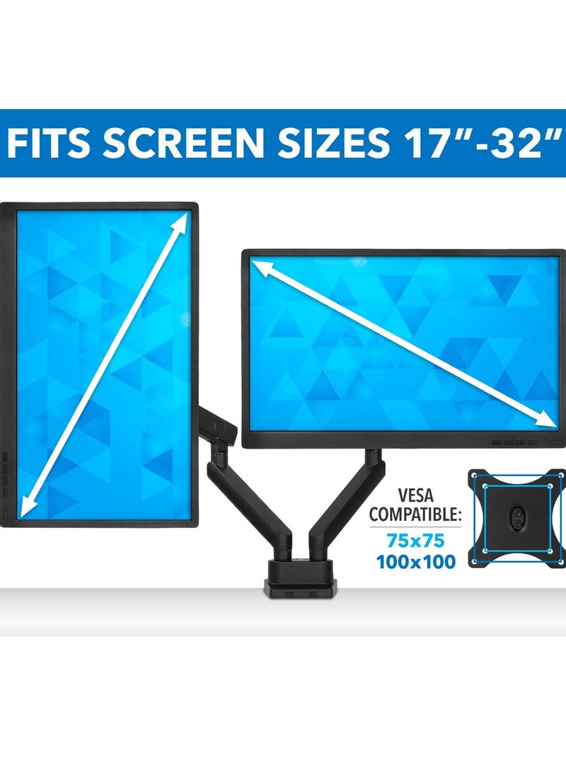 ELTRAZONE Dual Monitor Arm Mount Desk Stand | Premium Quality | Articulating Mechanical Spring Height Adjustable | Fits Two 24 27 29 30 32 Inch VESA 75 100 Compatible Screens | C-Clamp and Grommet - Image 5