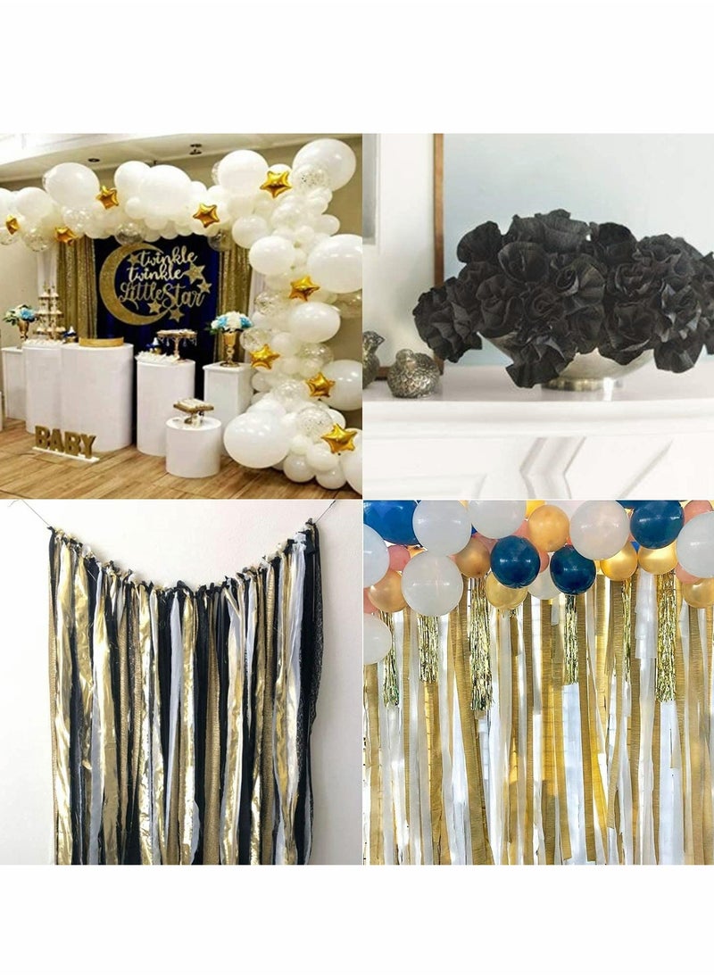 Excefore - Crepe Paper Streamers, Gold Streamers, Silver and Black Streamers Party Decorations, Party Streamers for Birthday Party Decorations, Wedding(1.8 Inch x 82 Ft/Roll - 6 Rolls) - Image 1