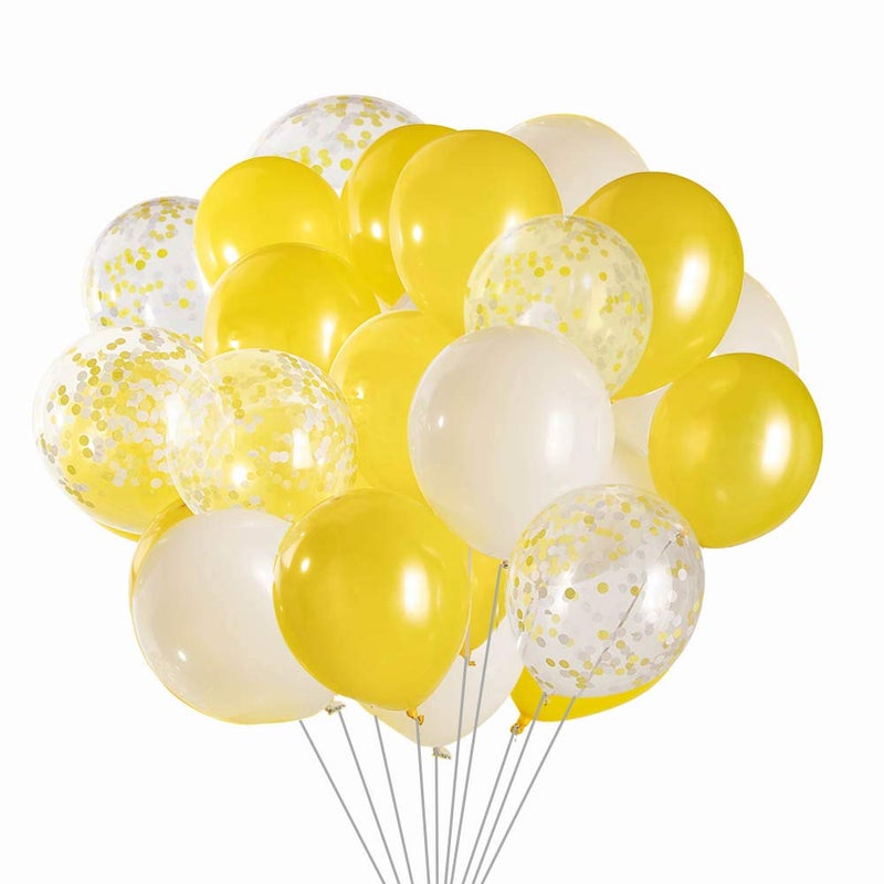 Aimto Yellow and White Balloons White and Yellow Confetti Balloons sunflower balloon12 InchPack of 50