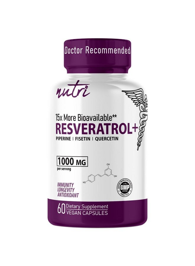 Nature's Fusions Nutri 1000mg Organic Piperine -15x More Bioavailable Pure Trans Resveratrol Supplement with Liposomal Quercetin and Fisetin - Antioxidant, Longevity, 2000mg - 60 Vegan Capsules - Image 1