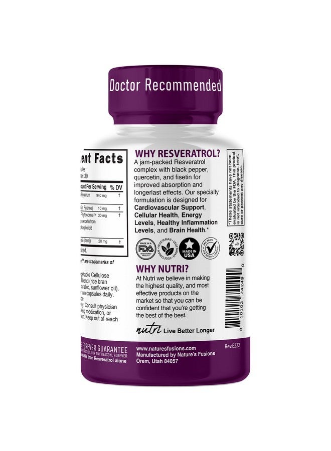 Nature's Fusions Nutri 1000mg Organic Piperine -15x More Bioavailable Pure Trans Resveratrol Supplement with Liposomal Quercetin and Fisetin - Antioxidant, Longevity, 2000mg - 60 Vegan Capsules - Image 3