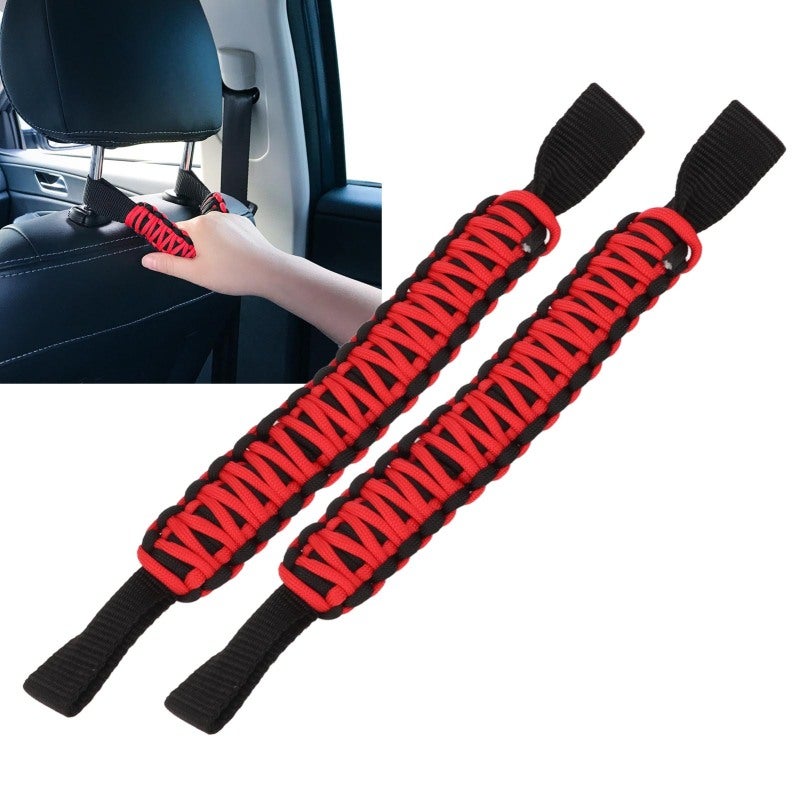 Car Grab Handles: 29.5cm Length Oxford Cloth Nylon Black And Red - Universal Fit Nonslip Multipurpose Roll Bar Handle For SUV Truck ATV UTV RV Rear Passengers - Image 4