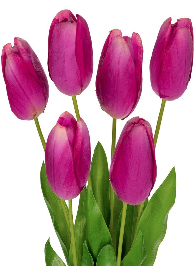 Arborus 6PCS 23" Fake Tulip Flowers Artificial Fuchsia Tulips Long Stem Faux Flower, Silk Flower Décor for Floral Arrangement Home Farmhouse Wedding Decoration - Image 1