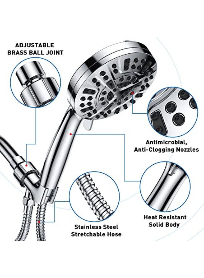 Generic High Pressure Shower Head with Handheld, 8 Spray Settings + 2 Power Jet Modes Shower Heads, 5.04" Detachable Showerhead Set with Stainless Steel Hose and Adjustable Bracket - Image 2