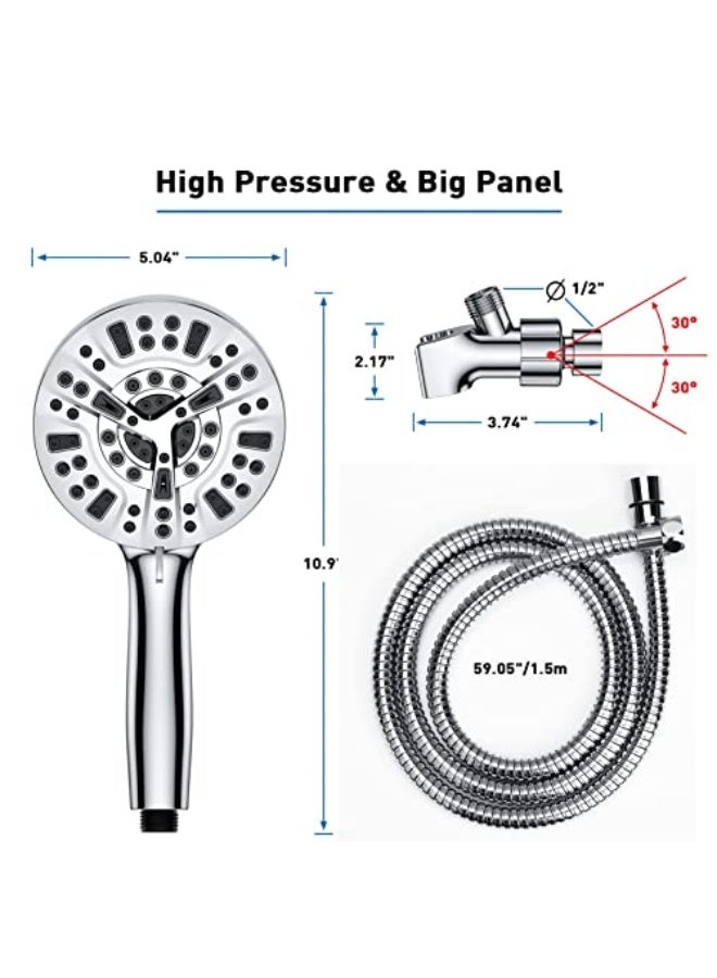 Generic High Pressure Shower Head with Handheld, 8 Spray Settings + 2 Power Jet Modes Shower Heads, 5.04" Detachable Showerhead Set with Stainless Steel Hose and Adjustable Bracket - Image 5