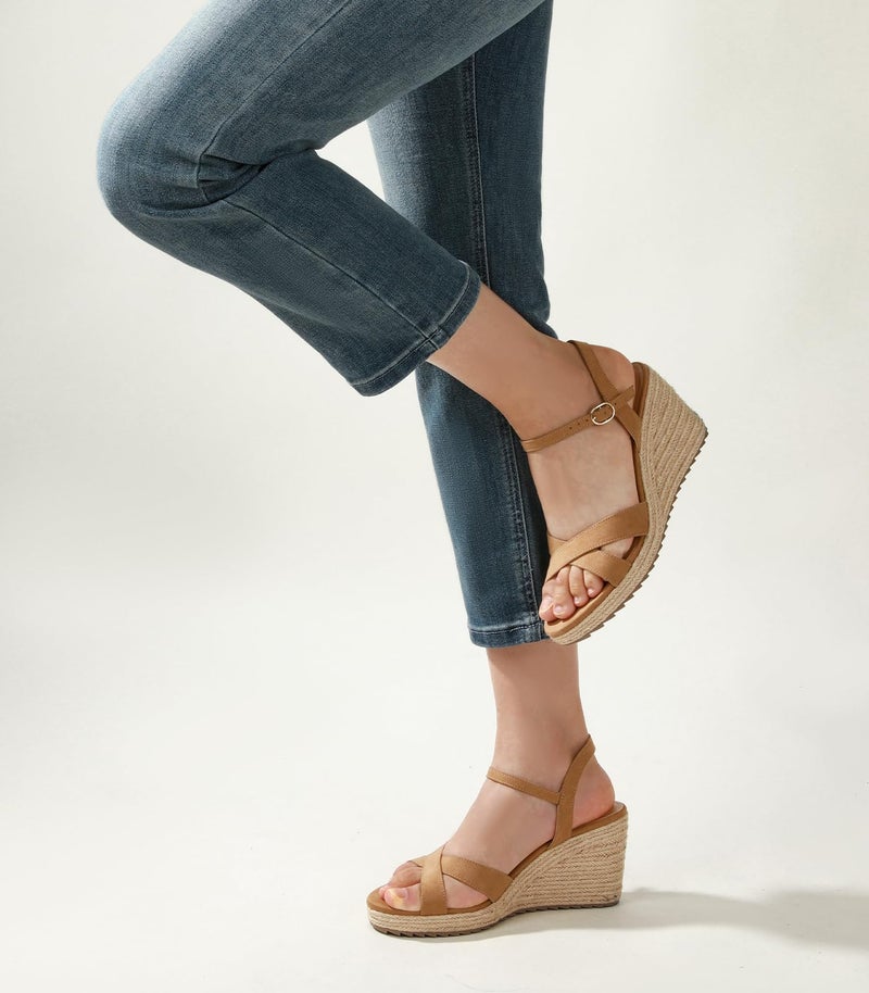 Ankis Wedge Sandals for Women, Brown Espadrille Womens Wedge Sandals Comfortable Open Toe Ankle Strap High Heel Wedges for Women Dressy Summer -3.4Inch - Image 5