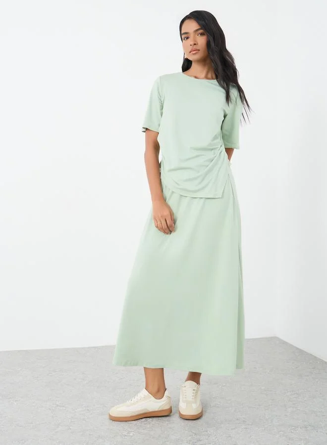 Take Two Take Two Women Green Asymmetric Hem Top and Skirts Co-Ords