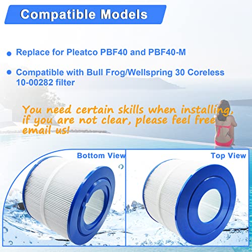 DEEKOOL 2 Pack PBF40M Spa Filter, PBF40 Hot Tub Filter Replacement, Compatible with Pleatco PBF40 and PBF40-M, Compatible with Bullfrog Wellspring 30 Coreless 10-00282 Filter - Image 3