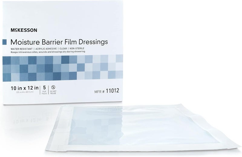 McKesson Moisture Barrier Film Dressings  WaterResistant Wound Protector for Showering  10 in x 12 in 5 Count 1 Pack - Image 1
