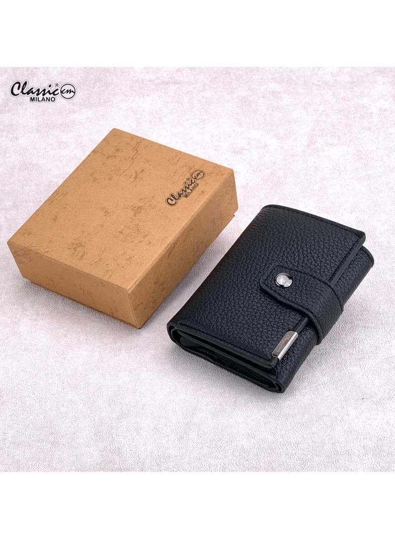 كلاسيك ميلانو محفظة Classic Milano من الجلد الصناعي مزودة بتقنية حجب RFID للرجال والنساء | حامل بطاقات بآلية إخراج تلقائية (Pop-Up) | محفظة لحفظ بطاقات الائتمان للرجال والنساء