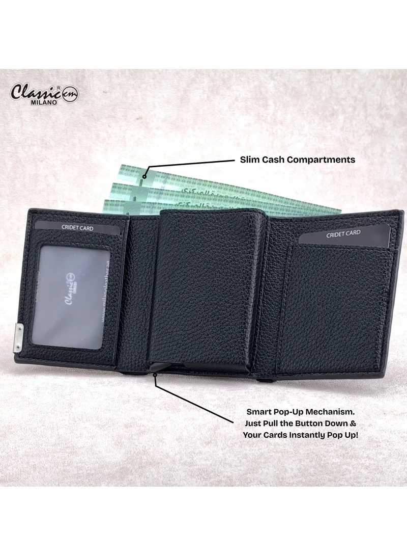 Classic Milano Black (K1802-GY22503#) Classic Milano RFID Blocking Faux Leather Wallet for Men and Women | Card Holder Wallet Pop-up, Credit Card Holder for Men | Wallet for Men & Women’s Card Wallet for Men | Best Price UAE