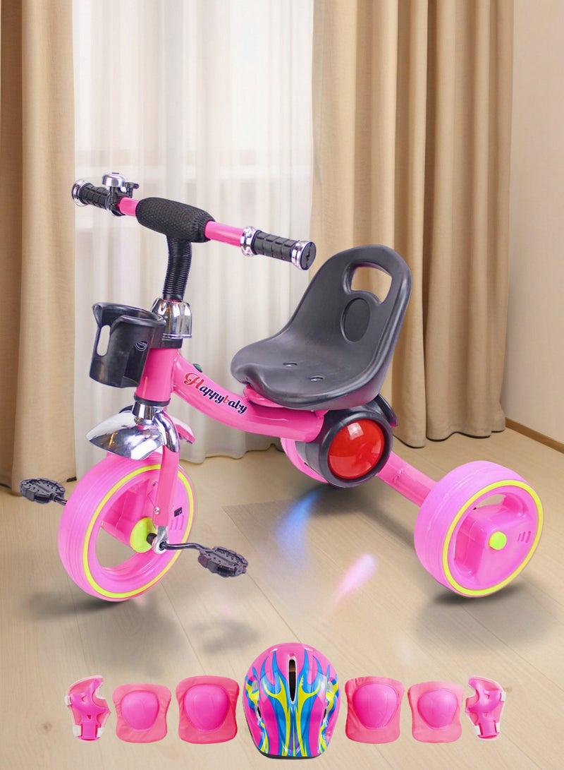 EASY FUTURE Baby Cycle with Storage Basket (Blue Red Pink Can Choose) – Baby Bicycle Ride-On Toy Tricycle for Kids, Baby Tricycle with Light and Music, Package Include Full Protective Gear Set - Image 1