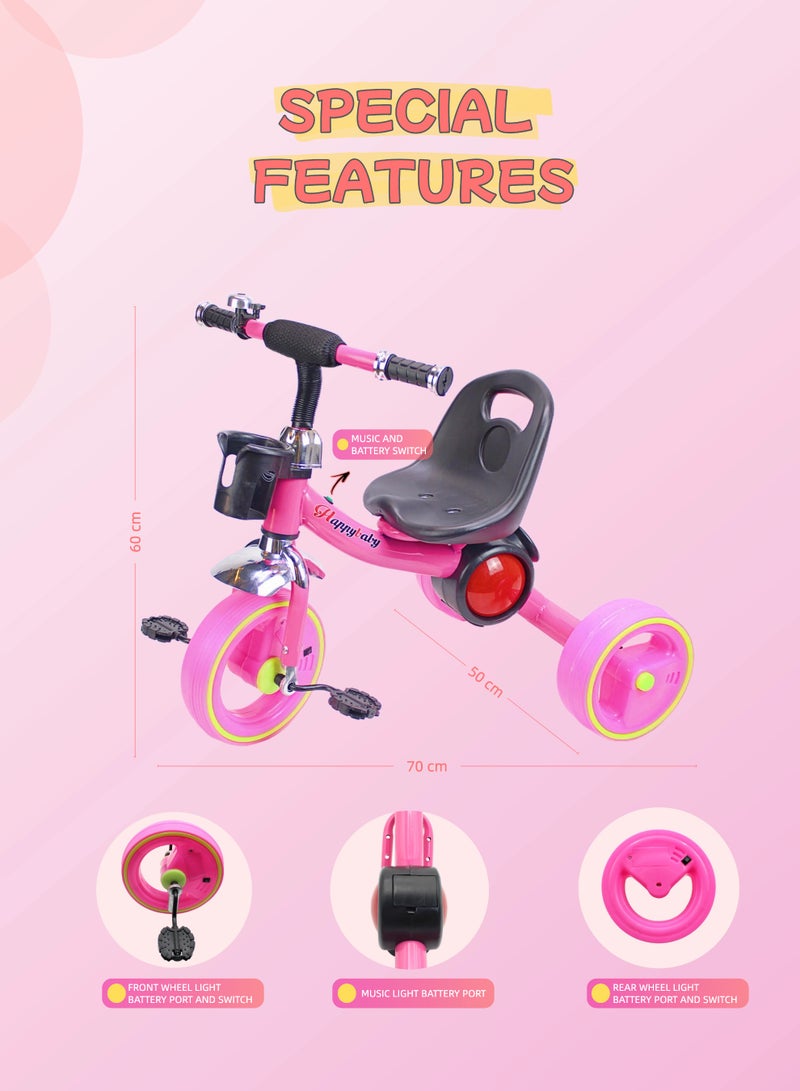 EASY FUTURE Baby Cycle with Storage Basket (Blue Red Pink Can Choose) – Baby Bicycle Ride-On Toy Tricycle for Kids, Baby Tricycle with Light and Music, Package Include Full Protective Gear Set - Image 2
