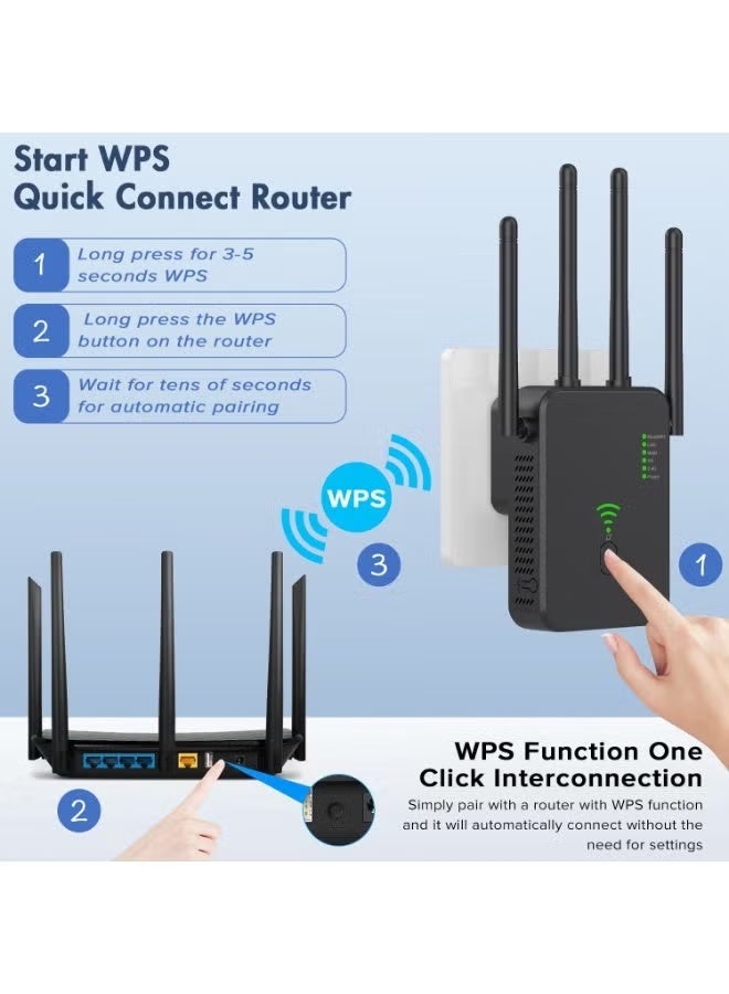 ناكسي فلاي موسع نطاق WiFi ، جهاز توجيه لاسلكي 300M ، مكرر Wifi ، AC مزدوج النطاق 2.4 مضاد للتداخل ، وظيفة WPS اتصال بنقرة واحدة ، يمكن الاتصال بسطح المكتب / الإنترنت اللاسلكي في وقت واحد (أسود) - Image 3