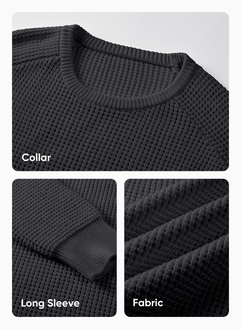 JMIERR Mens Crewneck Pullover Sweater Waffle Textured Knitted Sweaters Loose Fit Casual Essentials Sweaters with Ribbing Edge,L Dark Grey - Image 5