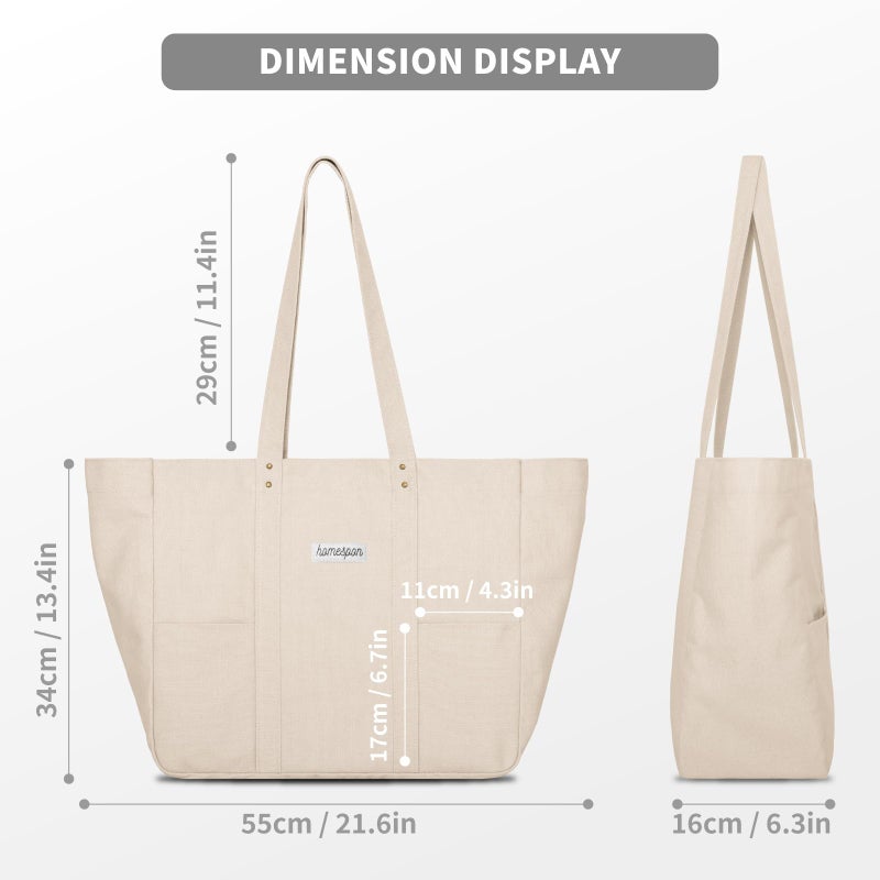 HOMESPON Large Canvas Tote Bag for Women Everything Bag with Pockets and Laptop Sleeve (Beige) - Image 4
