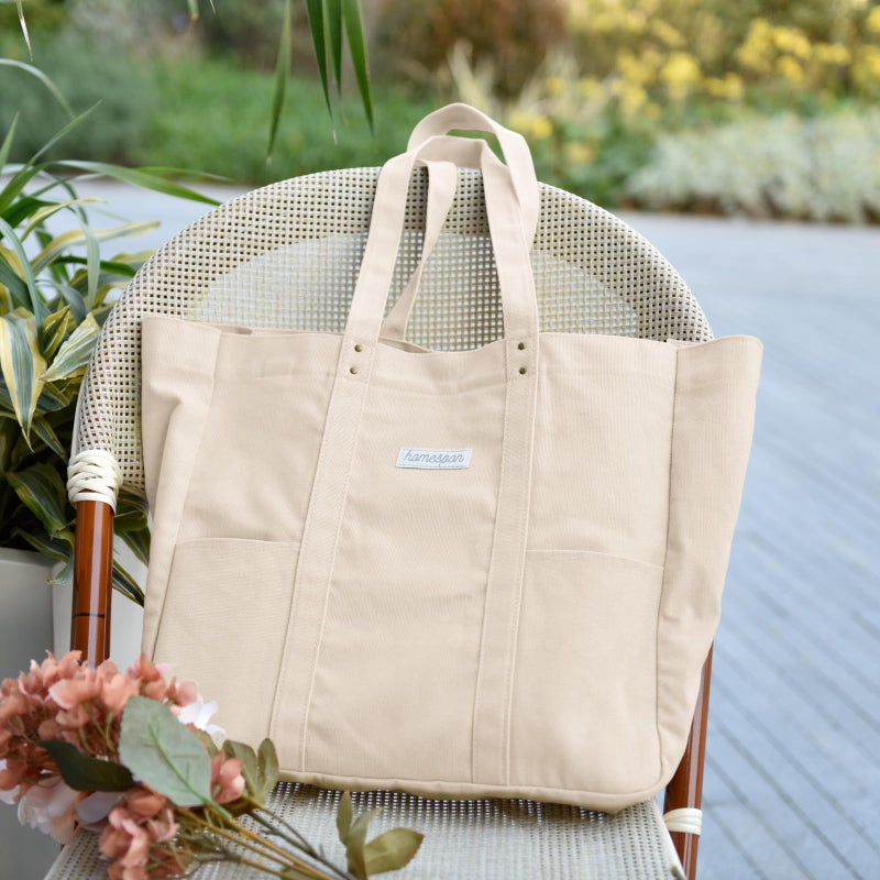 HOMESPON Large Canvas Tote Bag for Women Everything Bag with Pockets and Laptop Sleeve (Beige) - Image 3