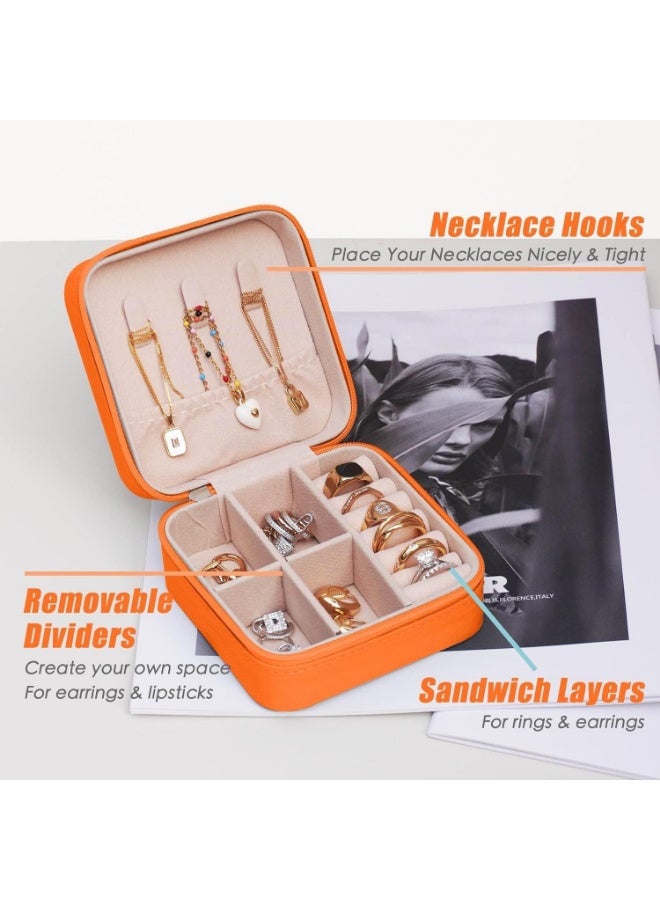 Small Leather Jewelry Box Easy Carry Jewelry Ring Organizer Gift Box for Girls Women - Jewelry Case Box Makeup Cosmetic Organizer for Women - Holder for Necklaces Earrings Bracelets Rings Accessories Organizer, Jewelry Box for Earrings Bracelets Rings Necklaces Storage Jewelry Box Organizer Jewelry Box Case for Accessories Makeup, Accessories Organizer Gold Silver Accessories Organizer - Small Travel Jewelry Box PU Leather Bag Organizer Portable Display for Women for Necklaces Earrings Rings Accessories  - Image 5