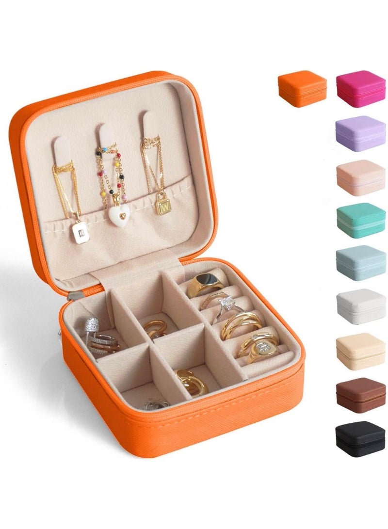 Small Leather Jewelry Box Easy Carry Jewelry Ring Organizer Gift Box for Girls Women - Jewelry Case Box Makeup Cosmetic Organizer for Women - Holder for Necklaces Earrings Bracelets Rings Accessories Organizer, Jewelry Box for Earrings Bracelets Rings Necklaces Storage Jewelry Box Organizer Jewelry Box Case for Accessories Makeup, Accessories Organizer Gold Silver Accessories Organizer - Small Travel Jewelry Box PU Leather Bag Organizer Portable Display for Women for Necklaces Earrings Rings Accessories  - Image 2