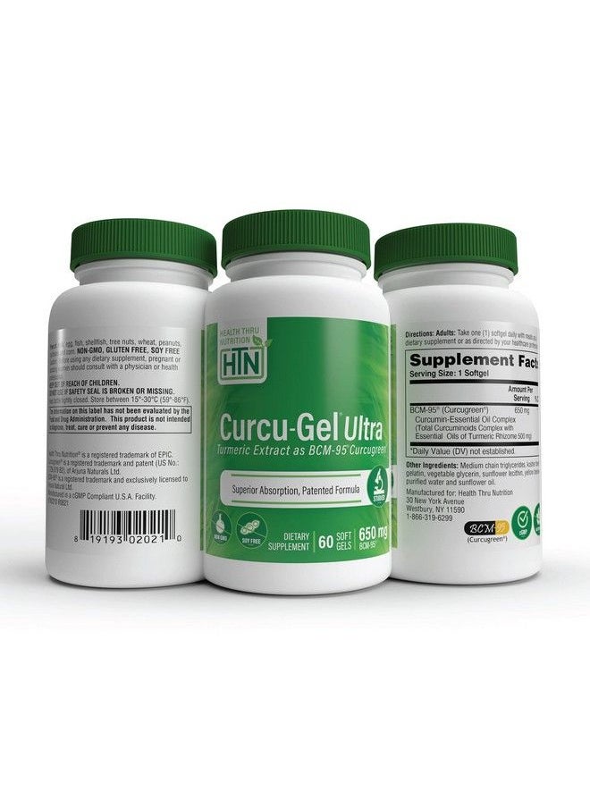 Health Thru Nutrition - Curcugel 650Mg Bcm95 Curcugreen Turmeric Curcumin| High Absorption; Healthy Inflammation Response; Clinically Studied; 3Rd Party Tested; Nongmo (Pack Of 60) - Image 1
