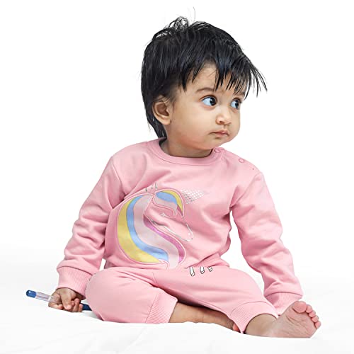 ARIEL Cotton Fleece Printed Clothing Sets For Boys & Girls - Unisex Winter Clothing Sets Full Sleeve T-Shirt & Pant, Pink, 18-24 Months - Image 5