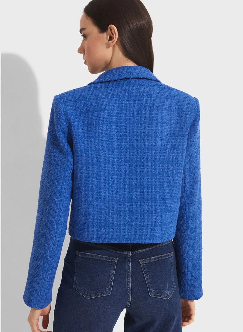 جون Button Detail Crop Jacket