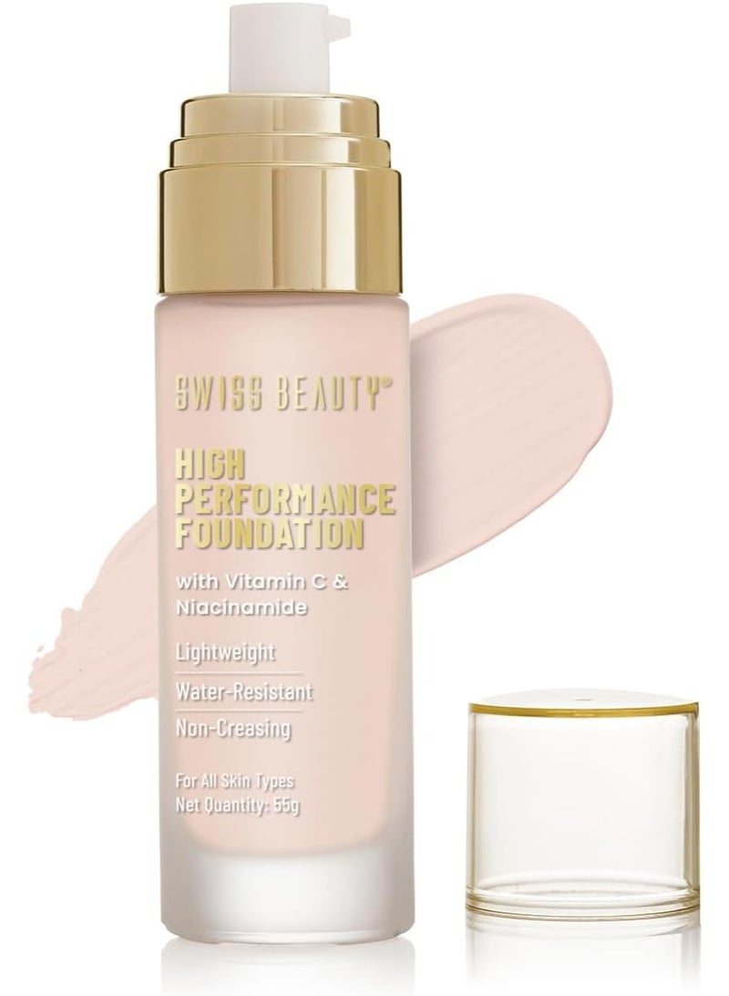 Swiss Beauty High Performance Foundation | Water-Resistant | Medium To Buildable Coverage Liquid Dewy Finish | Lightweight | Easy To Blend | With Vitamin C & Niacinamide | 02 Rose Blush, 55G - Image 1