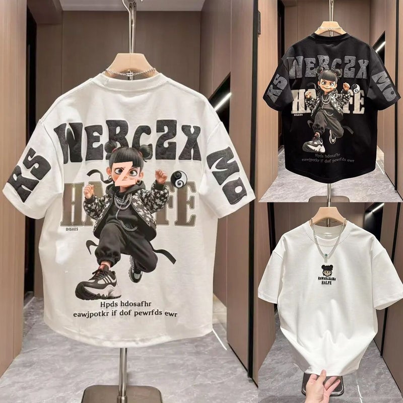 Nezha 2 Boys Summer Short-Sleeved T-Shirt Children'S T-Shirt Top Boys Summer Cartoon All-Match Half-Sleeved - Image 3