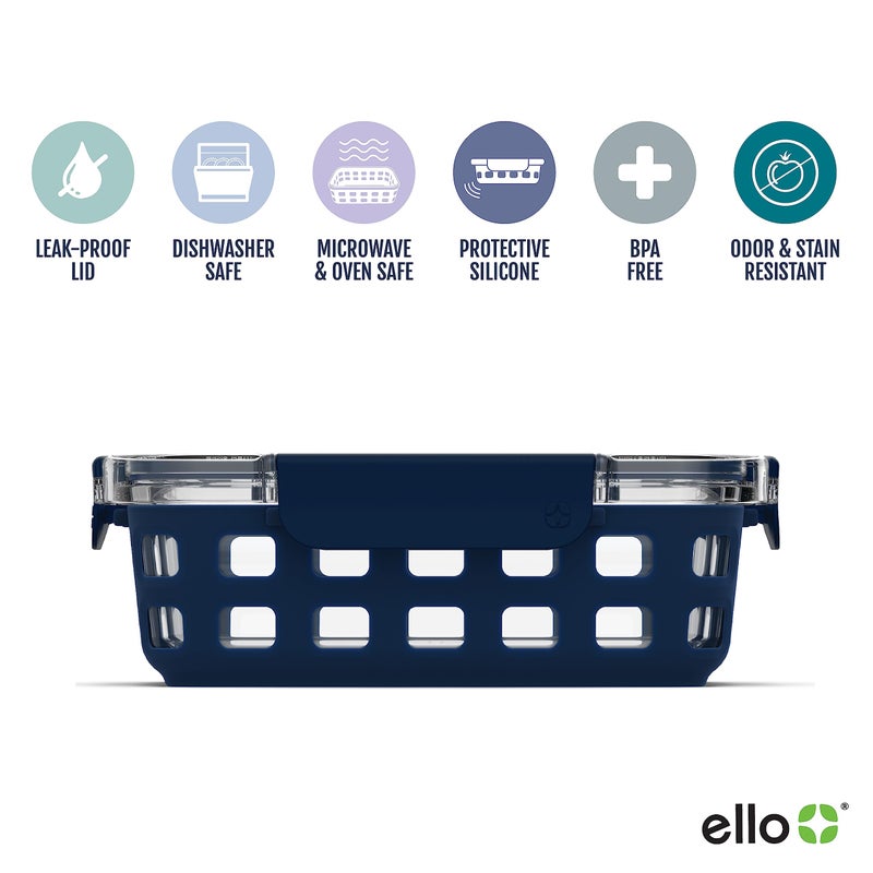 Ello Duraglass 3.4 Cup Meal Prep Sets 10Pc, 5 Pack Set- Glass Food Storage Container with Silicone Sleeve and Airtight BPA-Free Plastic Lids, Dishwasher, Microwave, and Freezer Safe, Evening Orchard - Image 2