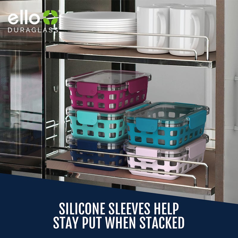 Ello Duraglass 3.4 Cup Meal Prep Sets 10Pc, 5 Pack Set- Glass Food Storage Container with Silicone Sleeve and Airtight BPA-Free Plastic Lids, Dishwasher, Microwave, and Freezer Safe, Evening Orchard - Image 4