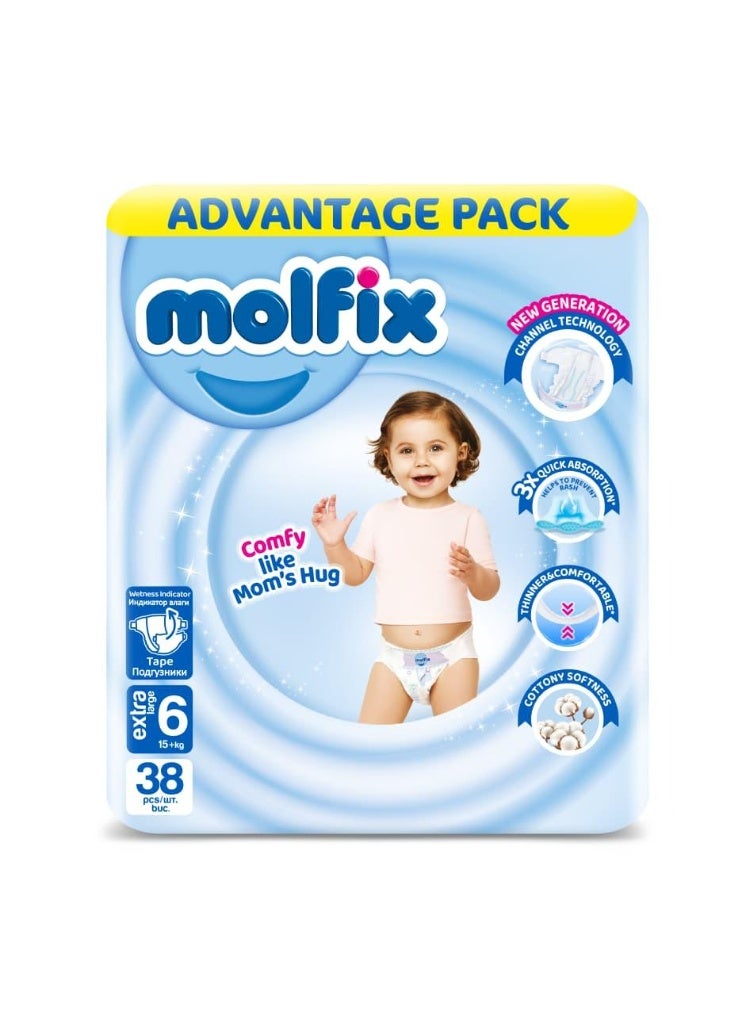 Molfix 3D Baby Diapers Extra Large Size 6 Jumbo Pack – 38 Diapers | CurveFit, Extra Absorbent - Image 1