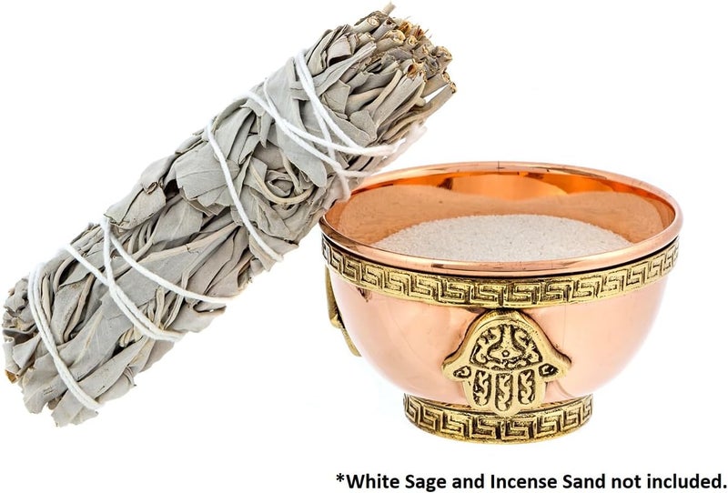 Alternative Imagination Hamsa Hand Copper Bowl - Offering Bowl For Altar or Ritual Use, Incense Holder and Smudge Kit, Home Decor - Image 3