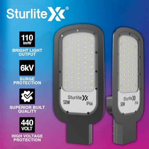Sturlite Dysen 50W LED Street Light| Cool White 6500K Color Temperature LED Street Lamp| IP66 Waterproof Surge Protection Focus Light for Garage, Parking, Garden, Playground & Sidewalks - (Pack of 2) - Image 3