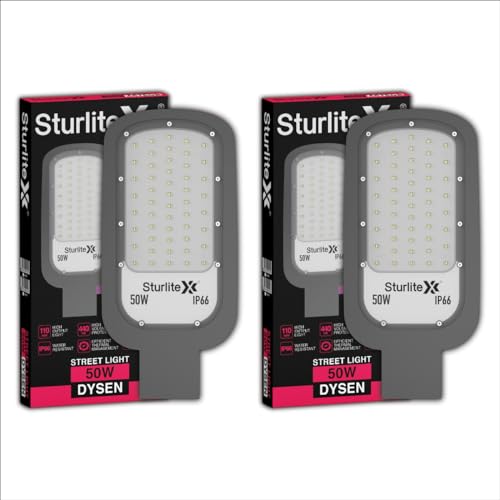 Sturlite Dysen 50W LED Street Light| Cool White 6500K Color Temperature LED Street Lamp| IP66 Waterproof Surge Protection Focus Light for Garage, Parking, Garden, Playground & Sidewalks - (Pack of 2) - Image 1