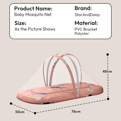 StarAndDaisy 3 in 1 Baby Mosquito Net for Sleeping - Newborn Mosquito Net with Soft and Comfortable Bed for 0-12 Months - Washable Cotton Design - Shark Print - Image 5