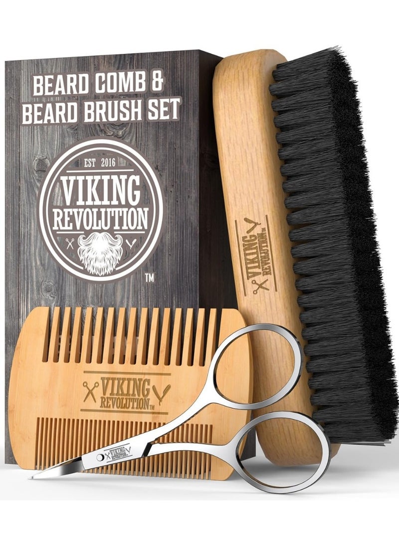 Viking Revolution Premium Beard Grooming Set - Comb and Brush for Smooth and Neat Facial Hair - Awesome Gifts for Men - Image 1