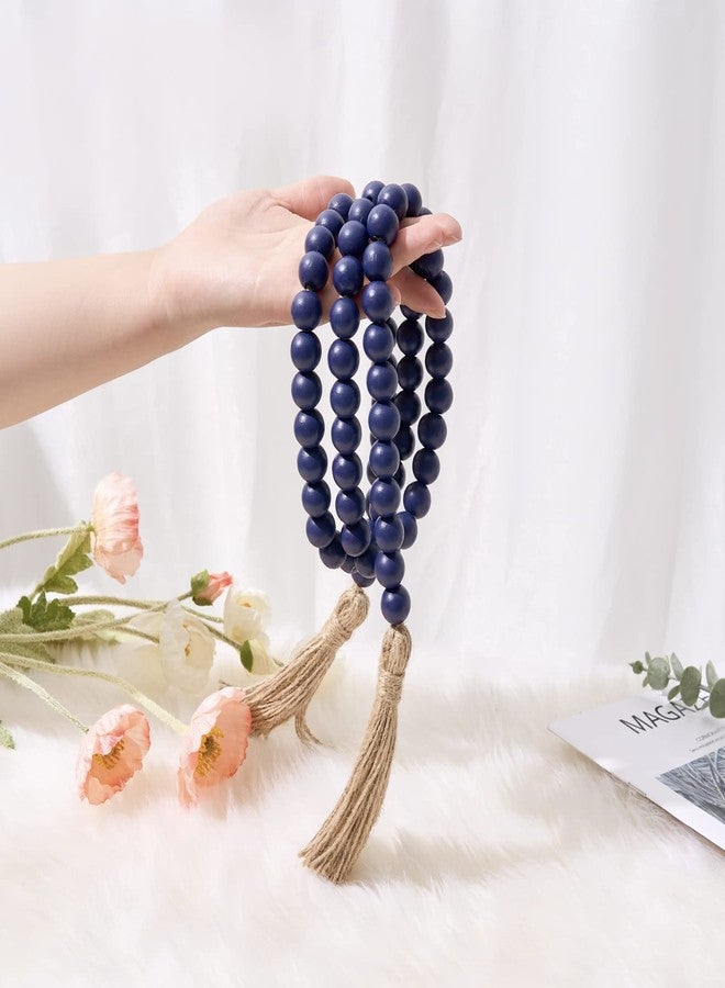 OMISHE 59in Wood Bead Garland with Tassels, Decorative Beads, Farmhouse Wooden Beads Garland for Wall Hanging Home Festival Decor, Navy Blue - Image 3