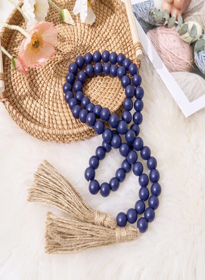 OMISHE 59in Wood Bead Garland with Tassels, Decorative Beads, Farmhouse Wooden Beads Garland for Wall Hanging Home Festival Decor, Navy Blue - Image 2