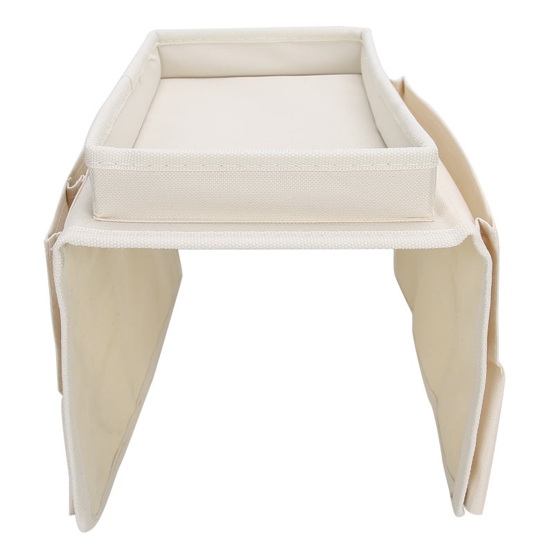 Sofa Armrest Organizer: Beige Oxford Cloth, 3 Divided Pockets, Sturdy Cup Holder Tray - Waterproof Wear Resistant Sofa Storage Bag for Home Office Dorm Bedroom Couch Recliner Chair - Image 3