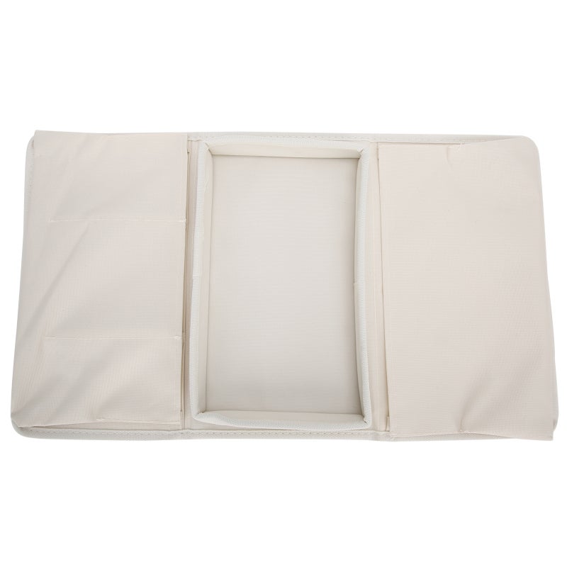 Sofa Armrest Organizer: Beige Oxford Cloth, 3 Divided Pockets, Sturdy Cup Holder Tray - Waterproof Wear Resistant Sofa Storage Bag for Home Office Dorm Bedroom Couch Recliner Chair - Image 1