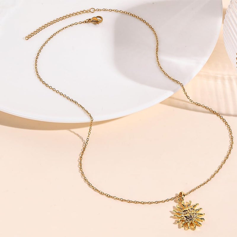 GZJOGO Sun Pendant Necklace for Women, 14K Gold Plated Dainty Sun Necklace Cute Minimalist Diamond Necklace Jewelry Gifts for Women - Image 2