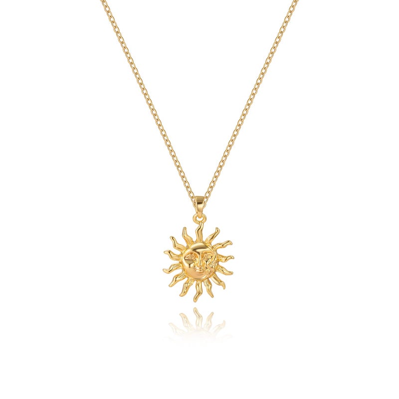GZJOGO Sun Pendant Necklace for Women, 14K Gold Plated Dainty Sun Necklace Cute Minimalist Diamond Necklace Jewelry Gifts for Women - Image 1