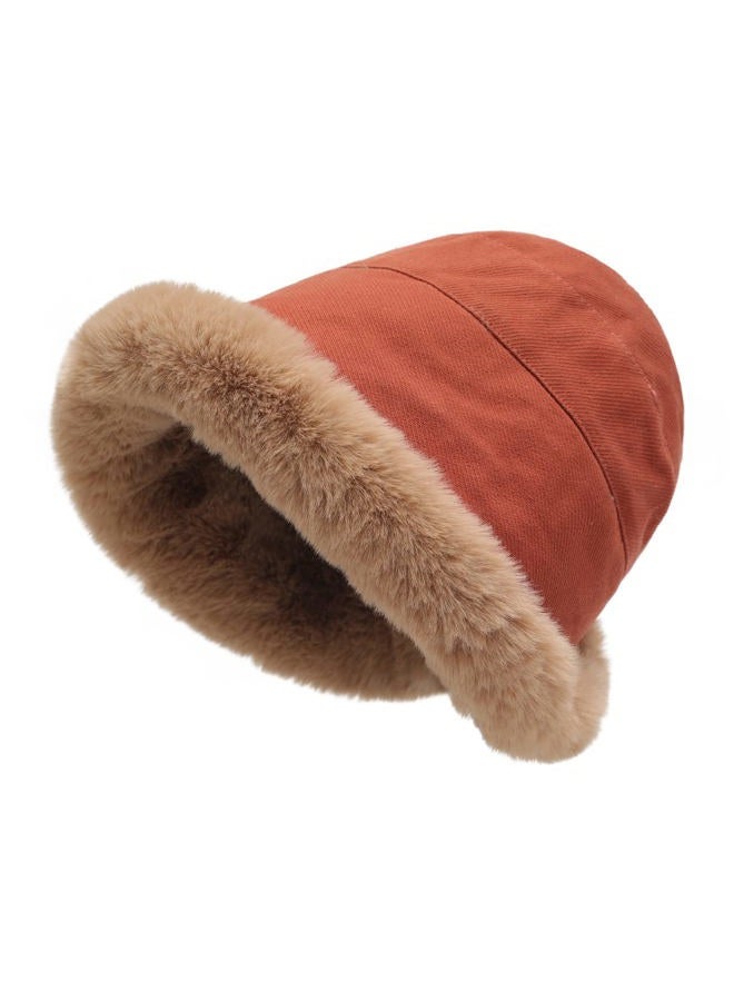ZLYC Women Winter Furry Bucket Hat Rolled Brim Faux Fur Cloche Hat with Fleece Lining, Solid Rust, One size - Image 1