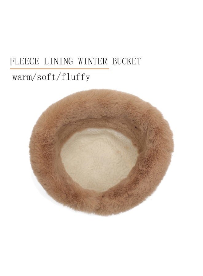 ZLYC Women Winter Furry Bucket Hat Rolled Brim Faux Fur Cloche Hat with Fleece Lining, Solid Rust, One size - Image 5