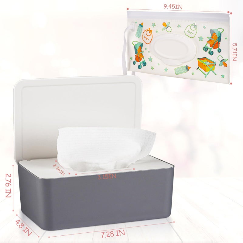 Whiidoom Diaper Wipes Dispenser Wipes Holder, Wipes Tissue Case Keeps Wipes Fresh Tissue Wipes Container with Lid (Grey) - Image 2