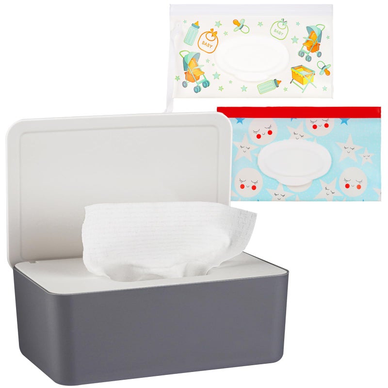 Whiidoom Diaper Wipes Dispenser Wipes Holder, Wipes Tissue Case Keeps Wipes Fresh Tissue Wipes Container with Lid (Grey) - Image 1