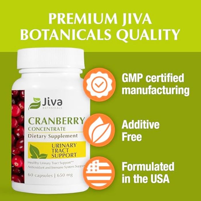 Jiva Botanicals Concentrated Cranberry Supplement - 650 mg Cranberry Powder Extract Pills for Women - High Potency for Normal Urinary Tract Health - 60 Capsules (Pack of 1) - Image 5